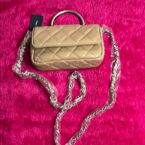 French Connection Beige Quilted Clutch with Silver Handle - Picture 6 of 7